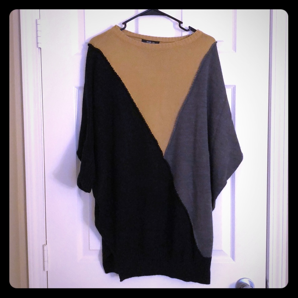 Long tri-color dolman sweater